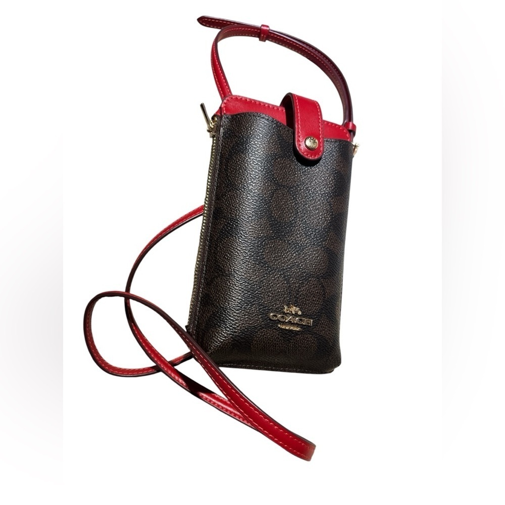 Coach Red and Brown Crossbody Bag and phone Wallet.